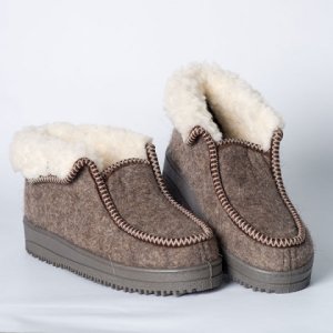 Туфли-мокасины женские утепленные сукно серое